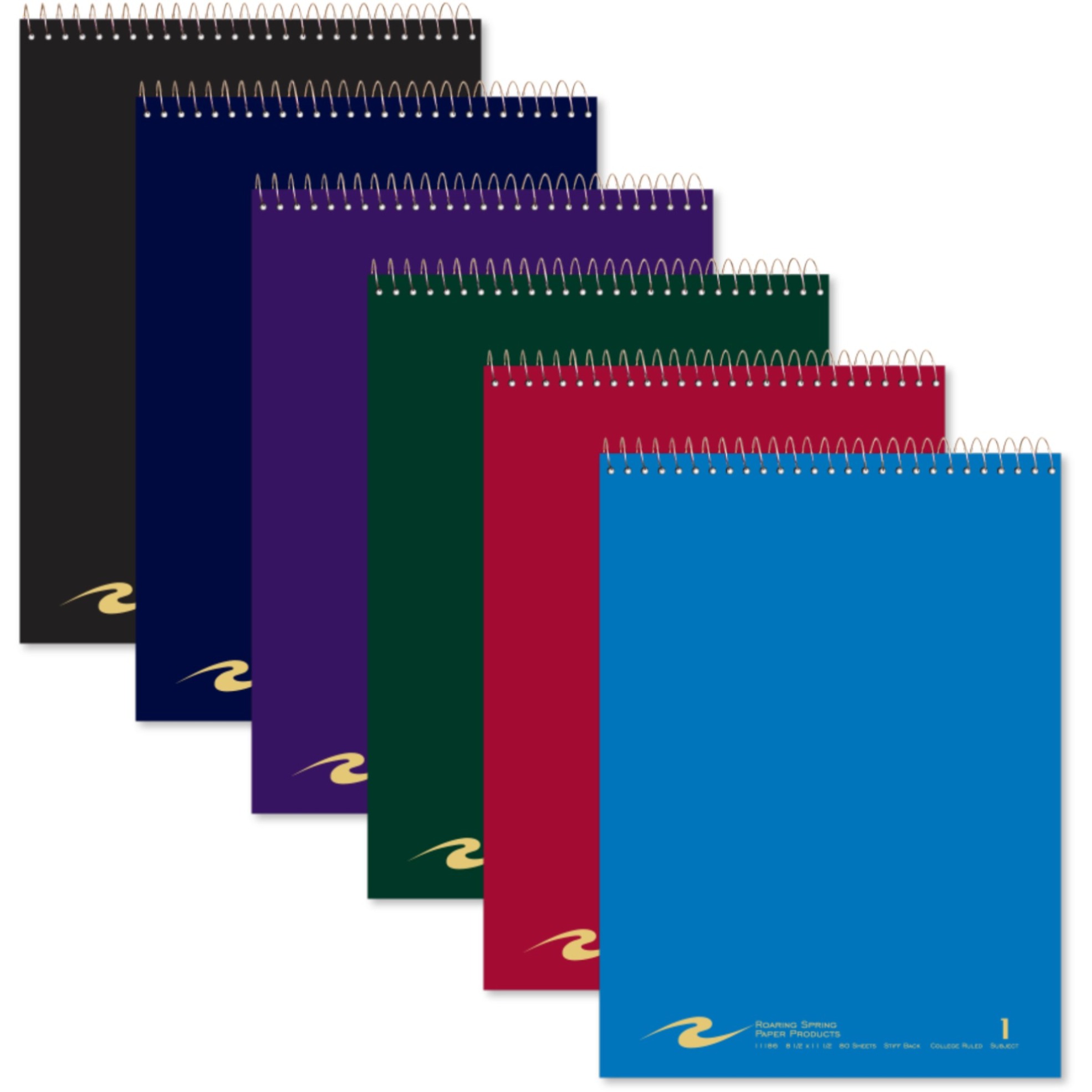 Roaring Spring Flipper College Ruled One Subject Topbound Spiral Notebook, 3 Hole Punched, 1 Case (24 Total), 11.5" x 8.5" 80 Sheets, Assorted Saranac Colors
