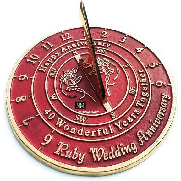 Ruby 40th Wedding Anniversary Sundial Gift for Husband or Wife, Parents, Grandparents, Friends, Couples, Romantic Gift, Unique Marriage Present - 8 inches