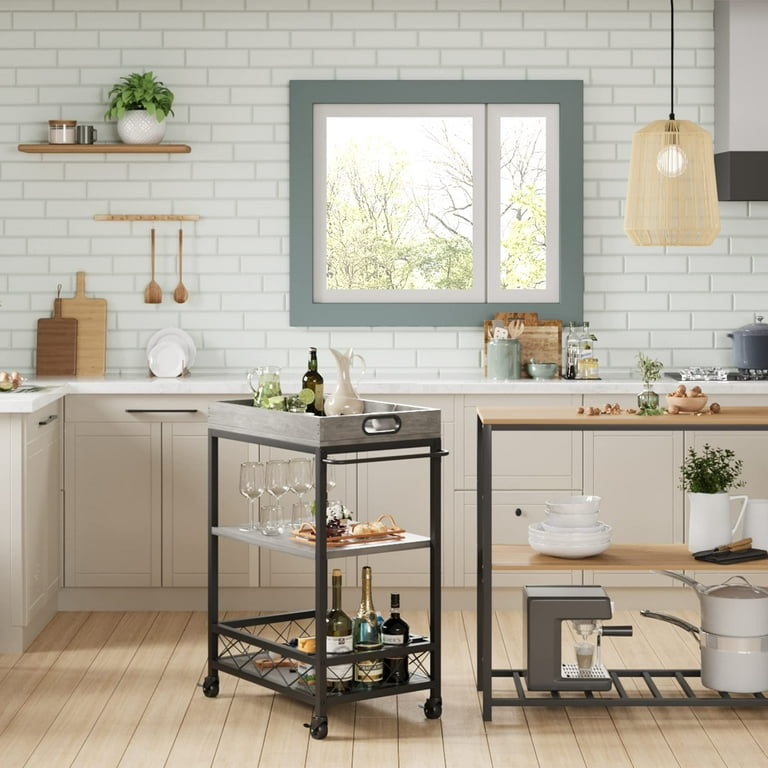 Bar Cart Home Kitchen Serving Cart, Tier Mobile Kitchen Shelf