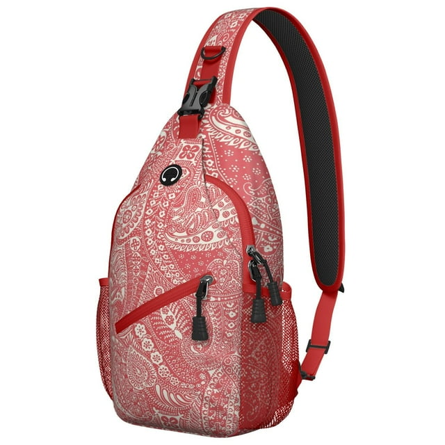 Earthy Abstract Crossbody Sling Backpack with Layered Storage, Lightweight Boho Daypack for Outdoor Hiking & Travel