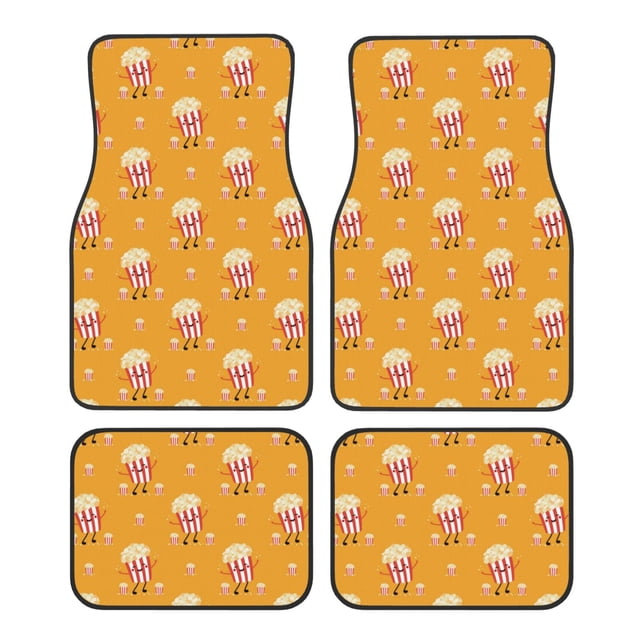 Fotbe Cute Popcorn Juego de 4 Tapetes para Auto con Estampado – Alfombrillas de Goma Reforzada, Diseño Antideslizante, Protección para Todo el Año – Vehículos, Autos, Camionetas y SUVs