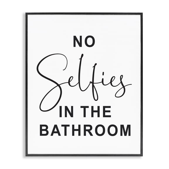Stupell Industries Eclectic No Selfies Funny Word Bathroom Black And White Design Black Framed Giclee Art, 11 x 14, by Lettered and Lined