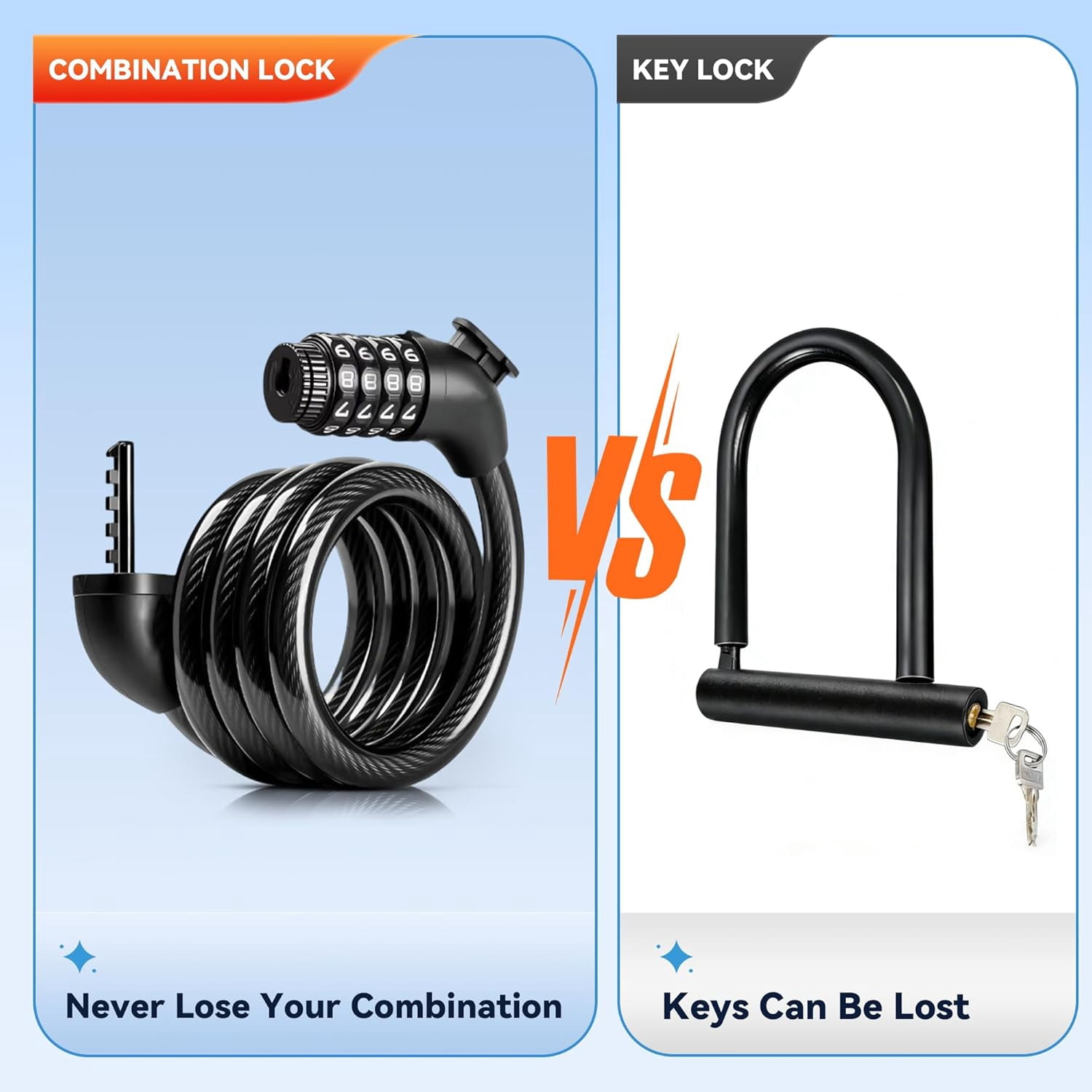 5 ft Bicycle Cable Lock, 1/2 Inch Steel Combination Bike Lock with 4 Digit Resettable Code for Scooter E-Bike Outdoor Use