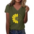 thumbnail image 2 of FASHOFT Women's Short Sleeve V Neck Sunflower Graphic Printed Summer Tees Vintage T Shirt Cotton Tops Novelty Shirt Army Green L, 2 of 4