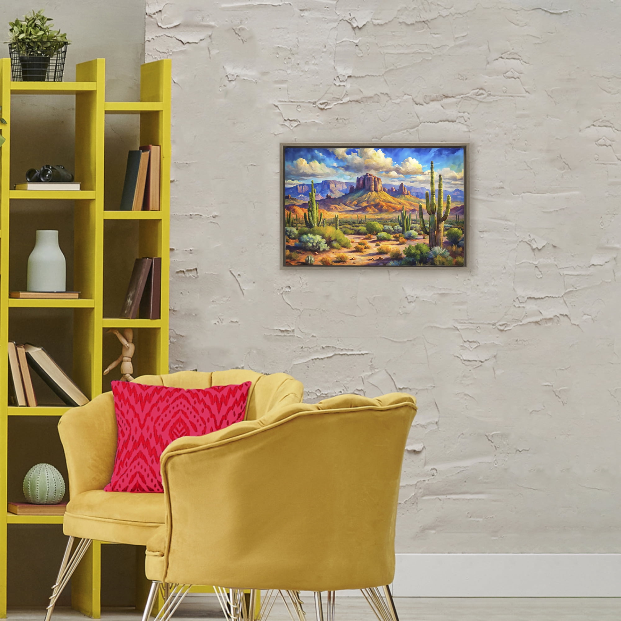 Stupell Industries Majestic Saguaro Desert Landscape Brown Framed Floater Canvas Wall Art, design by Creative Studio