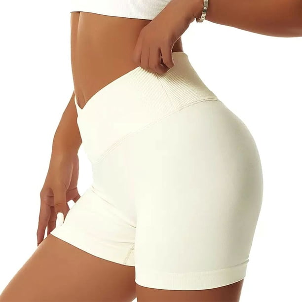 Pantalones cortos de entrenamiento para mujeres levantando la cintura alta (m) blanca