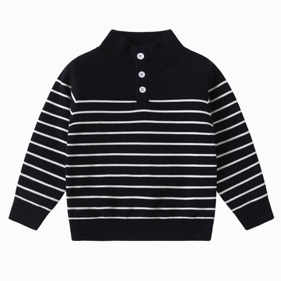 KPOPLK Boys Stripe T Shirts 1t 2t 3t 4t 5t 6t Long Sleeve Tee Shirts Kids Fall Tops Basic Tees(4-5 Years,Navy)