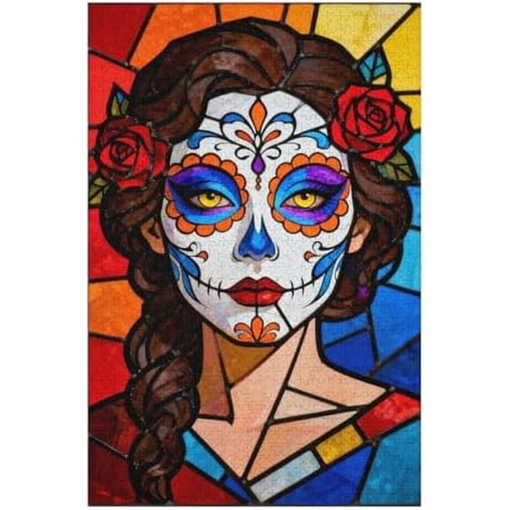 500 Piece Jigsaw Puzzle, Day of The Dead Sugar Skull Lady Skeleton Art, Challenging Family Game DIY Wall Decor Puzzle