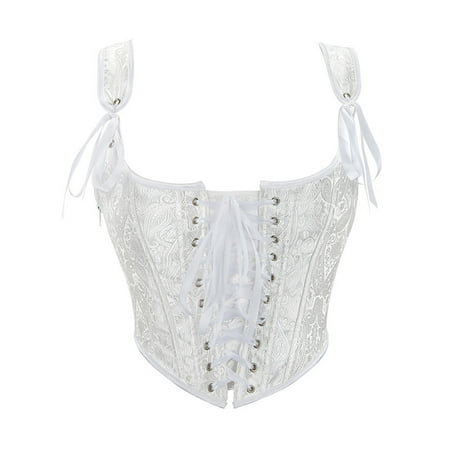MuZeFu White Corset Top Womens Lace Up Corset Lingerie Bodyshaper Sexy Top