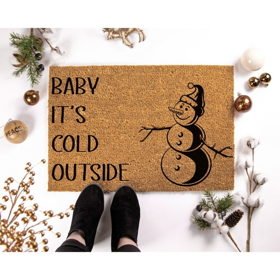 Doormat Baby It's Cold Outside Snowman Winter Christmas Tree s Gift (18" x 30") #5446