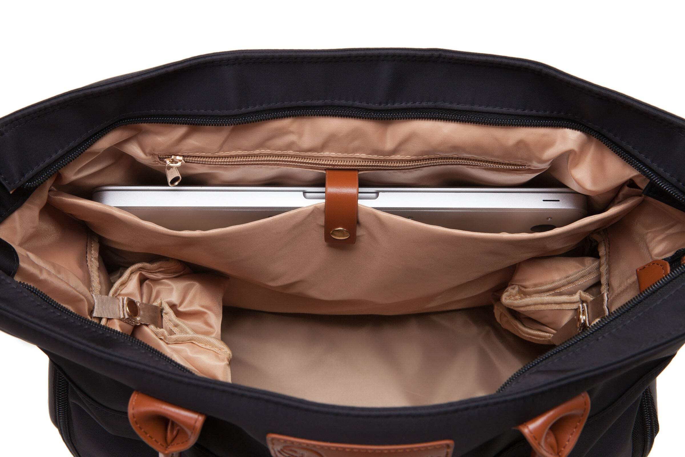Sarah Wells Abby Breast Pump Tote – Real Leather Straps – Insulated Pockets, Laptop Storage  Easy-Clean Interior