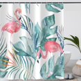 thumbnail image 2 of Tropical Shower Curtain, Pink Flamingo Teal Palm Leaves Modern Watercolor Bathroom Curtain, Polyester Waterproof Bath Curtian Accessory Set 12 Hooks 72x72 inch, 2 of 6