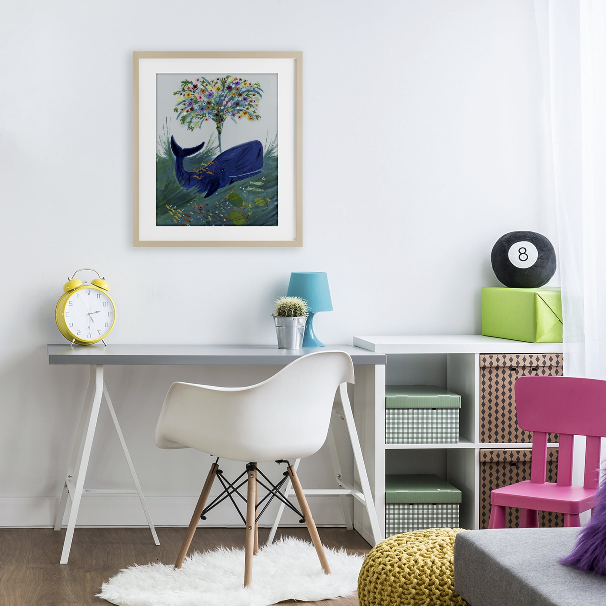 Stupell Industries A Flowery Whale Birch Framed Print Under Glass, design by Kay Widdowson