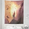 thumbnail image 1 of Sunset Tapestry, Silhouette of a Father and Son Standing on a Hill Cloudy Sky and Sun, Fabric Wall Hanging Decor for Bedroom Living Room Dorm, 5 Sizes, Dark Peach and Mauve Taupe, by Ambesonne, 1 of 1