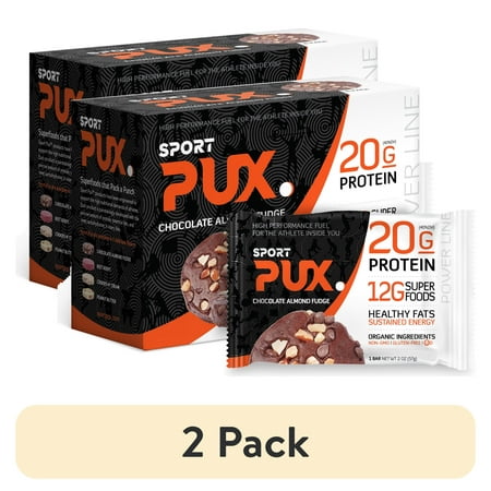 (2 pack) Sport Pux Protein Bar, Chocolate Almond Fudge, 20G Whey Protein, 13G Sugar, 4Count