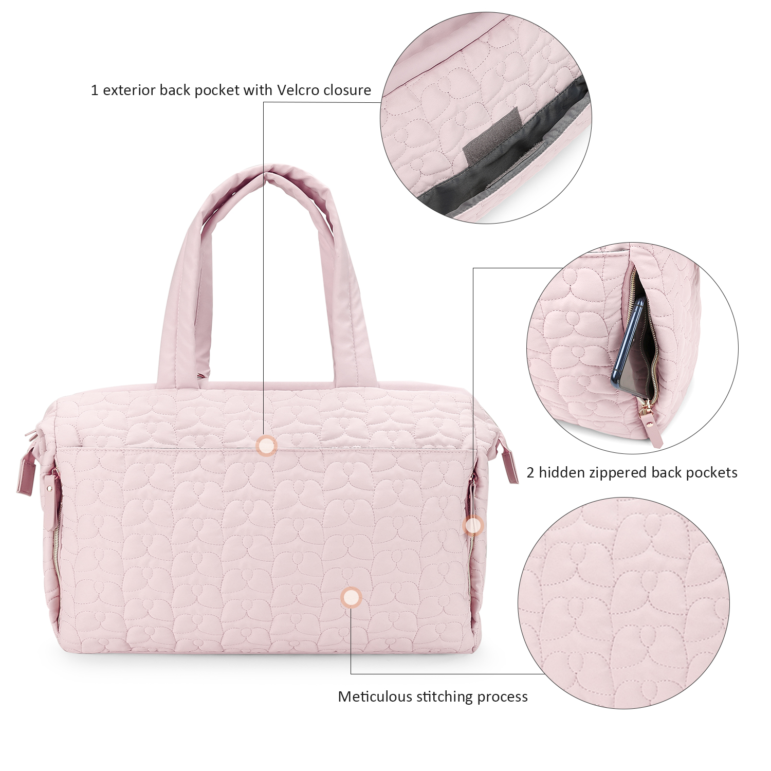 Lmbabter Herringbone Fabric Versatile Tote Bag Diaper Bag, Pink