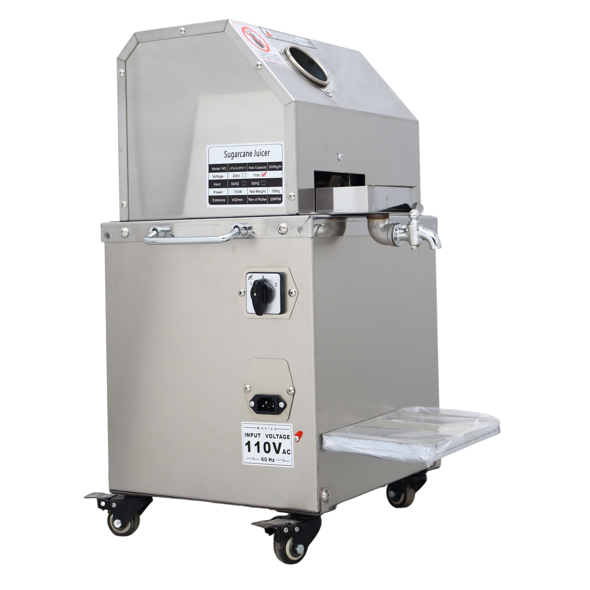 3 Rollers Electric Sugarcane Juicer Sugar Cane Press Juice Machine Commerical Vertical 110V 800W