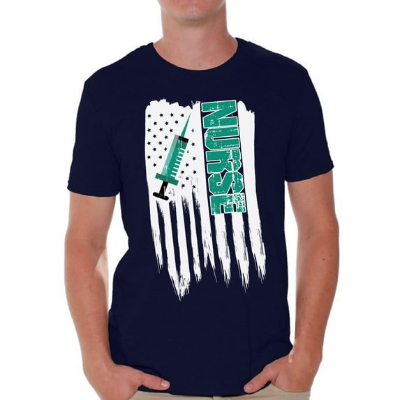 Awkward Styles American Flag Nurse Men Shirt I'm American USA Patriotic Nurse T shirt for Men One Nation Pro America Nurse Men Tshirt Independence Day 4th of July Nurse T-shirt for Men
