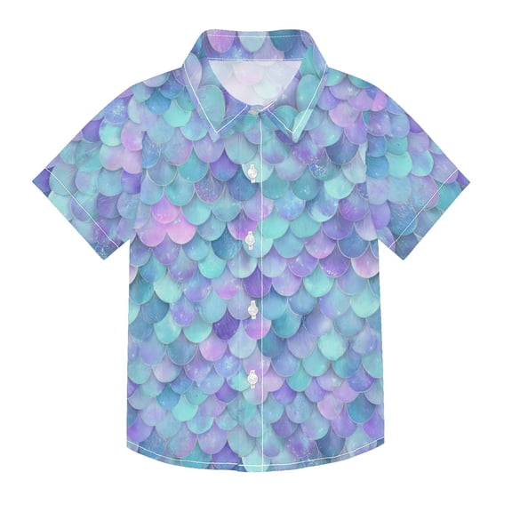Boys Button-Down Shirt Short Sleeve Shirt Tops for 3Y Glittering Mermaid Scales