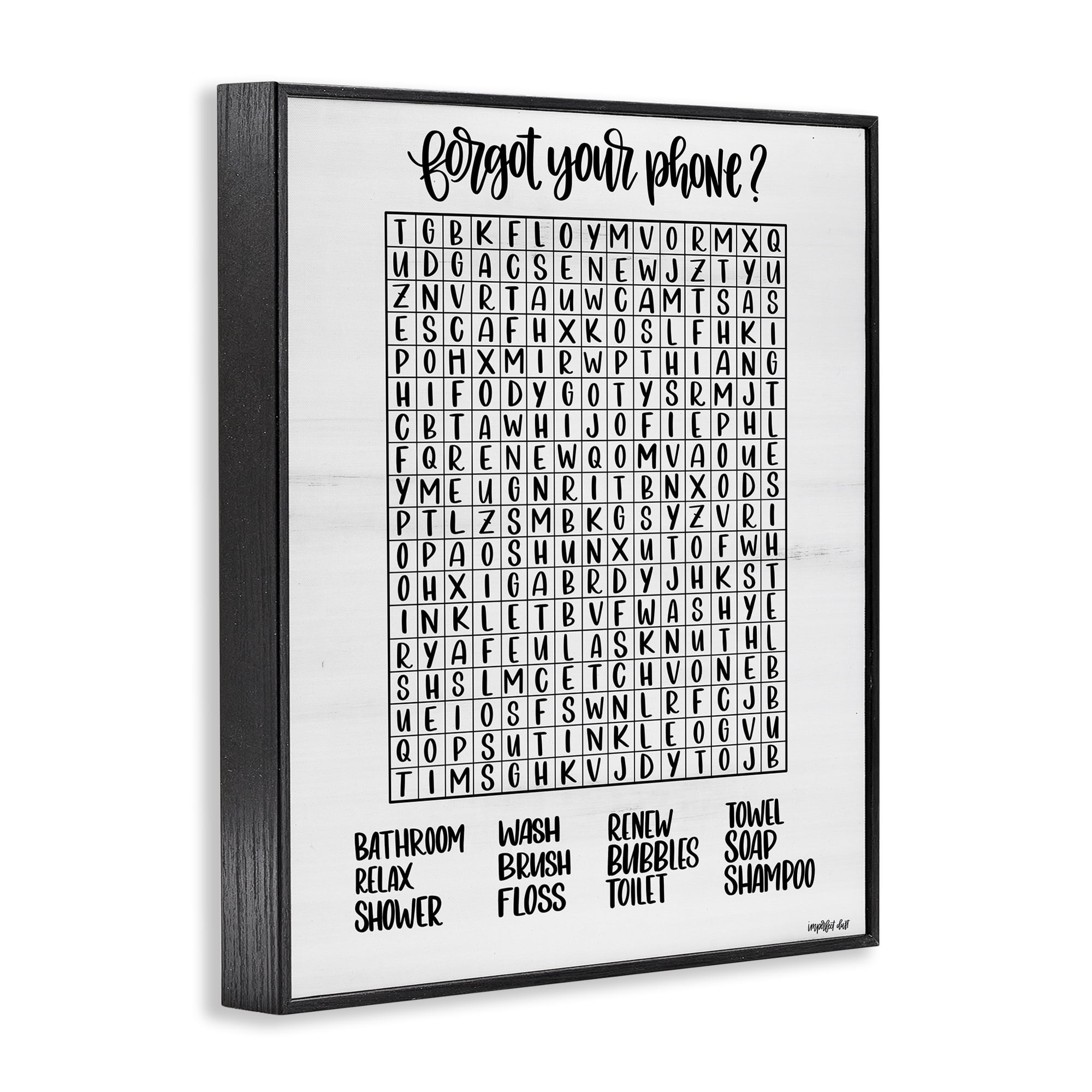 Stupell Industries Forgot Phone Bathroom Wordsearch Black Framed Giclee Art, design by Imperfect Dust