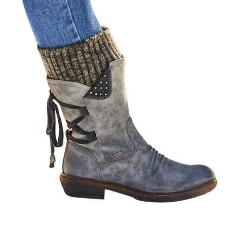 

HRSR Winter Warm Back Lace Up Boots Shoes Women Boots Christmas Daily Travel Shoes(Gray 42)