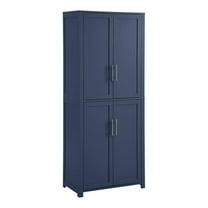 Maklaine Modern Traditional Wood Kitchen Storage Pantry in Navy