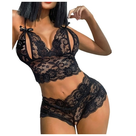 

BELLZELY Cotton Underwear for Women Clearance Cute Women Bowknot Lingerie Lace Hollow Out Temptation Babydoll Underwear Panties Underpants Sleepwear Briefs Suit