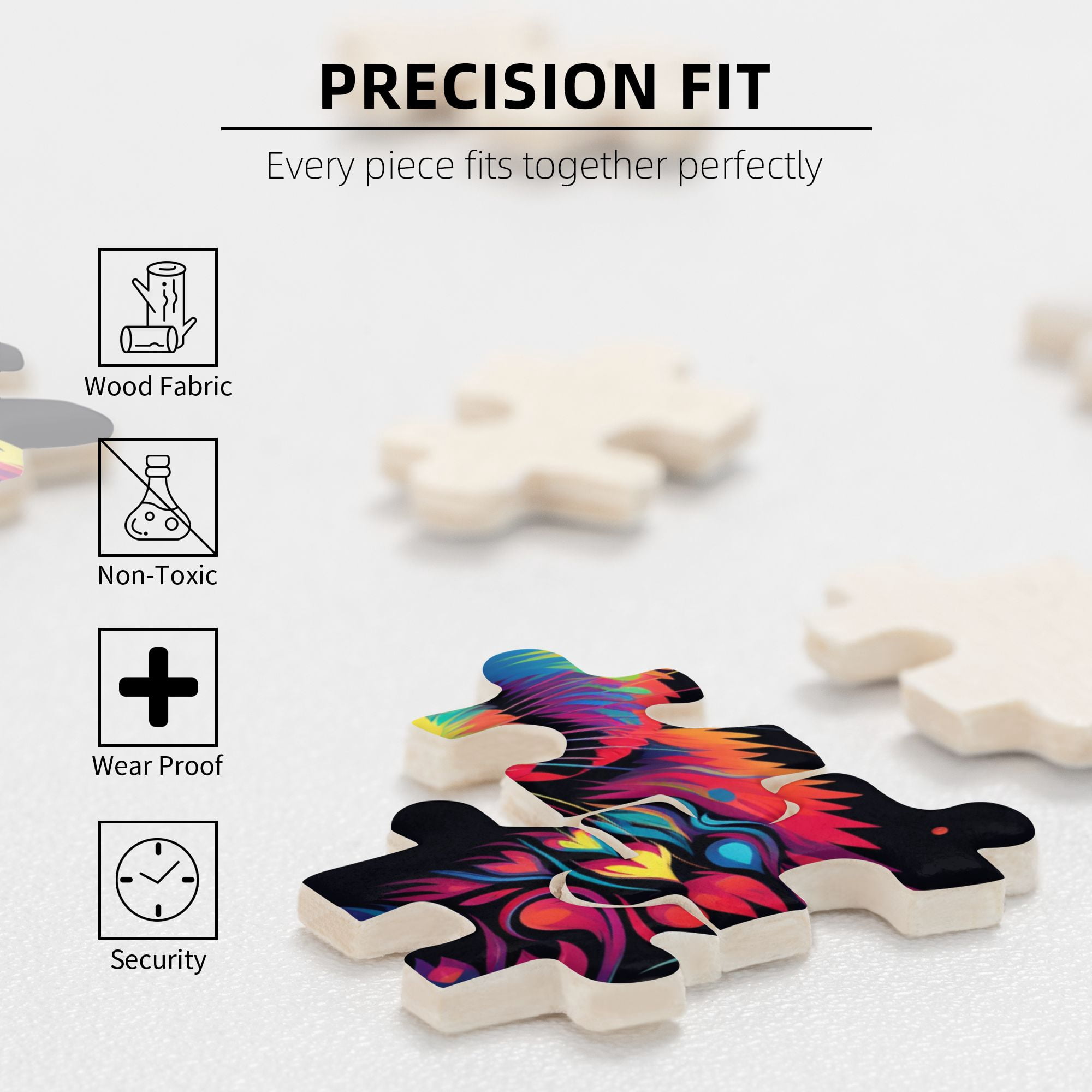 1000 pcs Cute Colorful Rabbit 1000 Piece Wooden Puzzles,Stunningly Vibrant Colors,Funny Artwork for Animal,Enchanting Colorful Rabbit Stress relieving pleasure 1000 Piece,Stress relieving pleasure