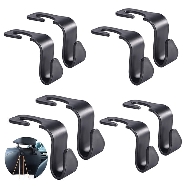 Juego de 8 ganchos para asiento de coche, ganchos para reposacabezas de asiento trasero, ganchos de almacenamiento multifuncionales y resistentes (negro)