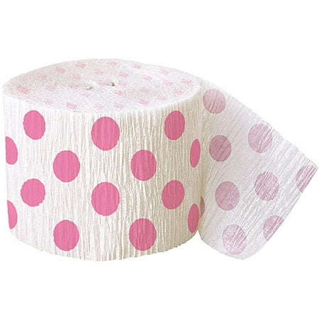 30' Crepe Paper Hot Pink Polka Dot Streamers