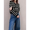 thumbnail image 5 of Women'S Round Neck Striped Cropped Knit Cardigan Black & White M, 5 of 7