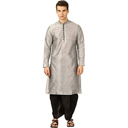

Royal Kurta Mens Art Silk Dhoti Kurta Set (Silver) (42)