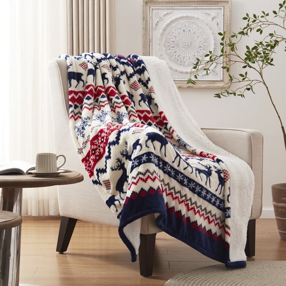 Christmas Heated Blanket Electric Throw Blanket, Elk Flannel to Sherpa Heating Blanket, 6 Heating Levels & 2 - 10 Hours Heating Time Settings, 50"x60"