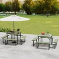 thumbnail image 4 of Costway Picnic Table Bench Set for 4-8 People with Umbrella Hole All-Weather HDPE Tabletop Green, 4 of 11