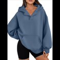 thumbnail image 1 of Sudadera con Capucha de Gran Tamaño con Cuello en V y Abertura para el Pulgar para Mujer, Estilo Y2K, Moda de Otoño. Azul Profundo M, 1 of 8