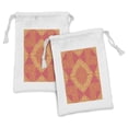 thumbnail image 1 of Abstract Fabric Pouch Set of 2, Retro Psychedelic Inspired Flowers Pattern Warm Tones, Small Drawstring Bag for Toiletries Masks and Favors, 9" x 6", Coral Burnt Sienna, by Ambesonne, 1 of 2