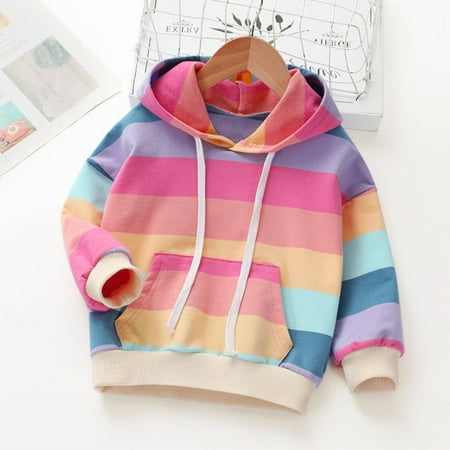 AAMILIFE Girls Hoodies Sweatshirt Children's Clothing Fashion Sweatshirt  Rainbow Stripe Hoodies | Walmart Canada