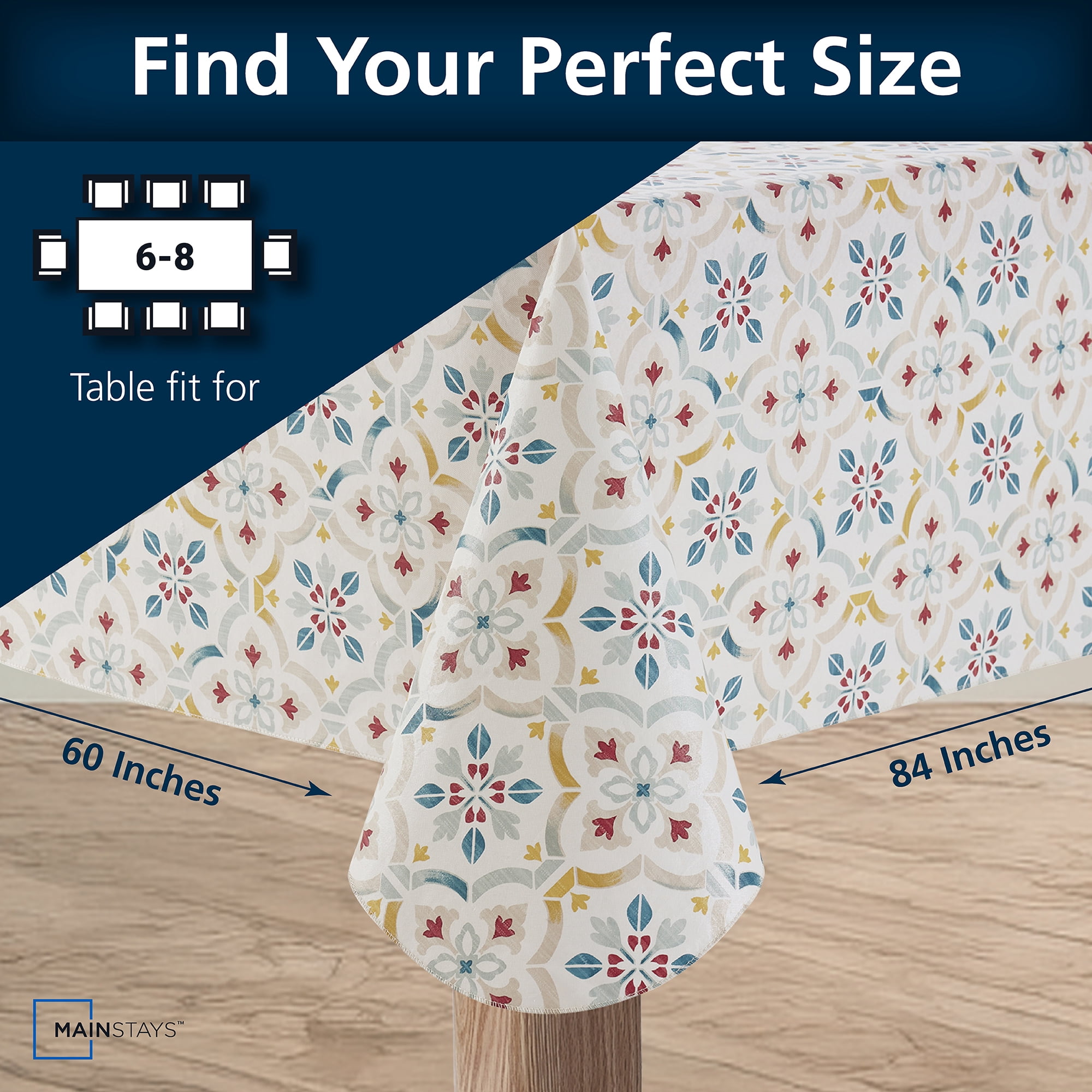 Mainstays PEVA Everyday, Indoor & Outdoor Tablecloth 60" x 84" Farmhouse Tile