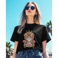 thumbnail image 3 of Women's T-Shirts, Cat Throne Crown Cotton Crewneck Tee Short Sleeve Casual Tops Loose Graphic T-Shirt Black, 4XL, 3 of 7