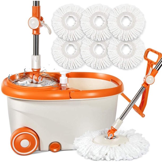 Microfiber Spin Mop and Bucket with Wringer Set with 6Pcs Mop Refills 9