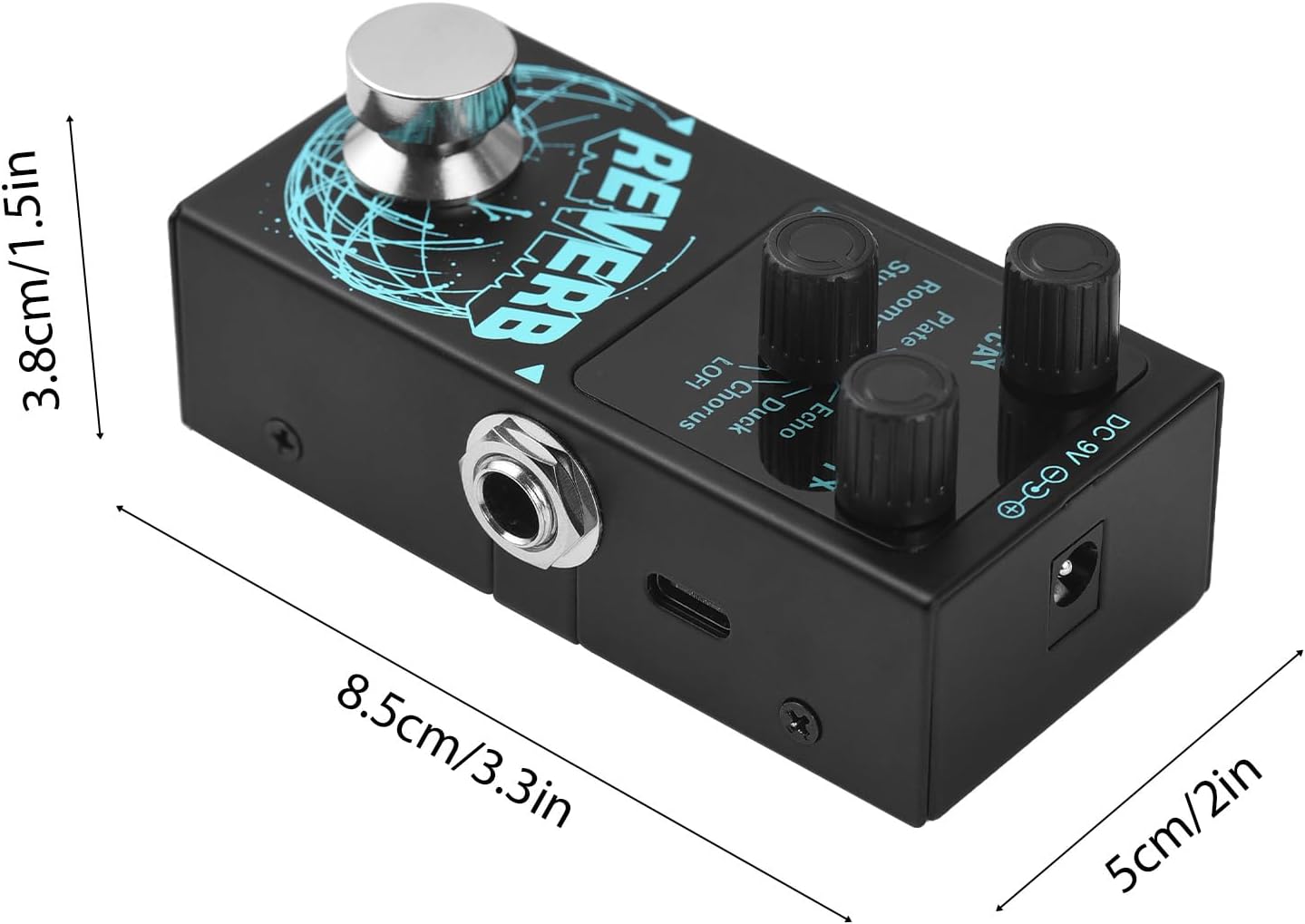 Reverb Guitar Pedal, Mini Verb Square Digital Reverb with Luminous Control Knobs,True Bypass , Aluminium Alloy Case, 9 Modes Effects,Room,Hall,Chorus,Duck,Plate,Studio,Echo,LOFI,Flanger