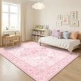 thumbnail image 4 of Janvonne Bohemian Pink Area Rug, Soft Low-Pile Washable Non-Slip Vintage Throw Rug for Living Room Bedroom Nursery, Stain Resistant Kid & Pet Friendly,5'x7', 4 of 8