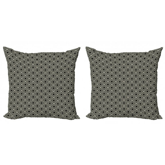 Ambesonne Oriental Throw Pillow Cover 2 Pack, Far Eastern Lattice, 24", Black and Eggshell