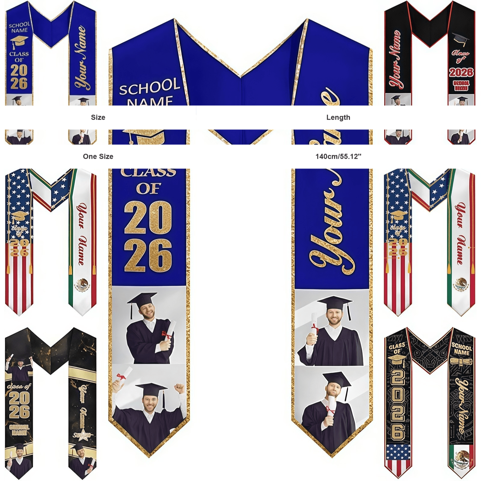 QASIEATN Graduation Stoles Class of Personalized Graduation Stole Grad Stole Daily Wear Casual Accessories Tie for Women