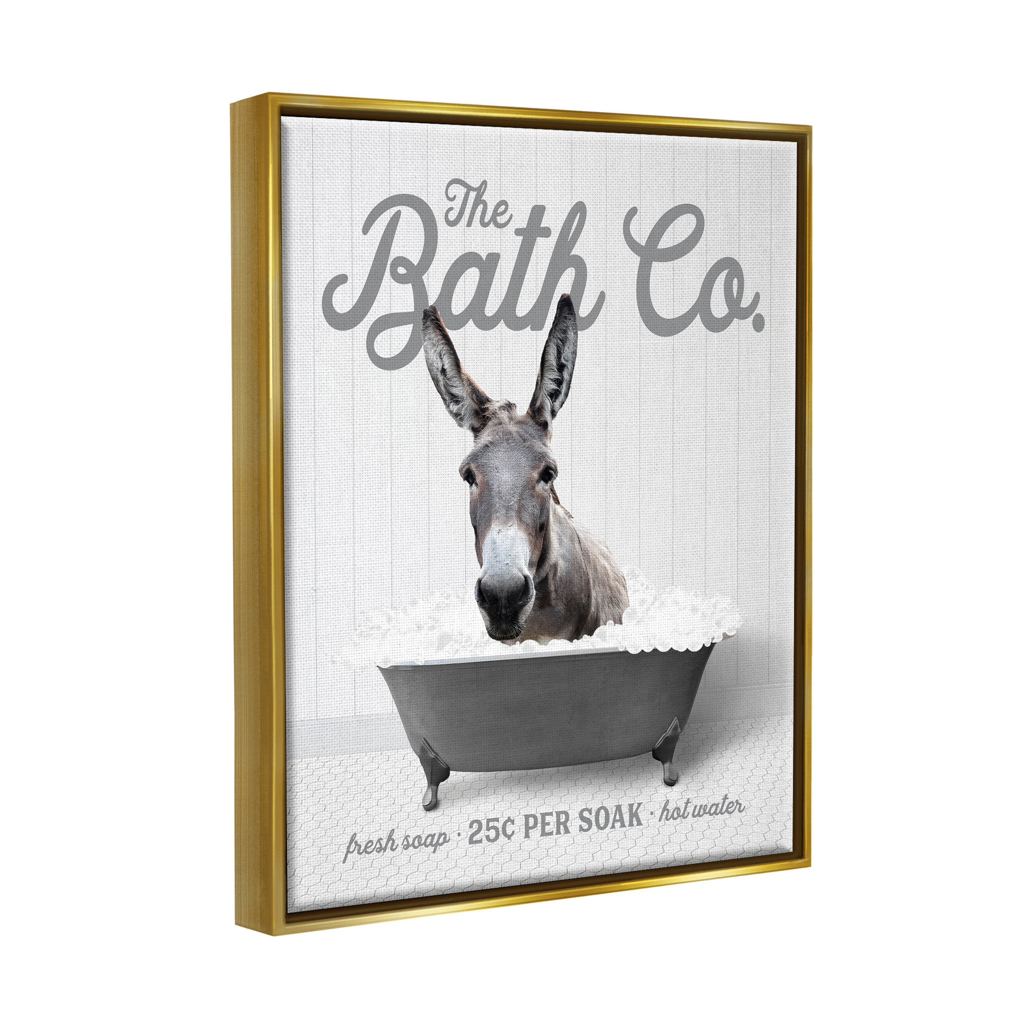 Stupell Industries Farmhouse Donkey in Tub Animals & Insects Painting Gold Floater Framed Art Print Wall Art, 25 x 31