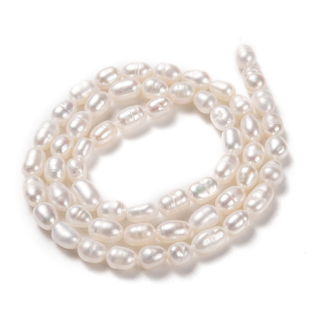 3 Strand Natural Cultured Freshwater Pearl Beads Strands Rice Bisque 6~9x4~5mm Hole: 0.5mm about 45pcs/strand 14.37 inch(36.5cm)