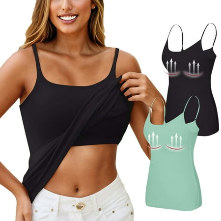 Nokdvo Bra Tank Tops for Women Shelf Bra Camisoles Adjustable Spaghetti Strap Tank Tops Workout Plus Size Padded Undershirts Green 6XL