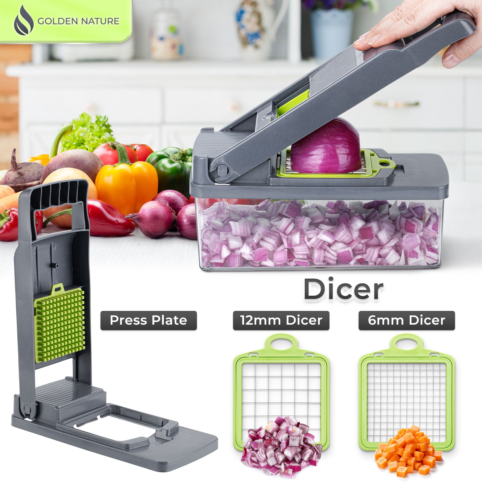Golden Nature Vegetable Chopper, 14-in-1 Multifunctional Veggie Cutter, Dicer & Slicer, Kitchen Tools for Salad & Food