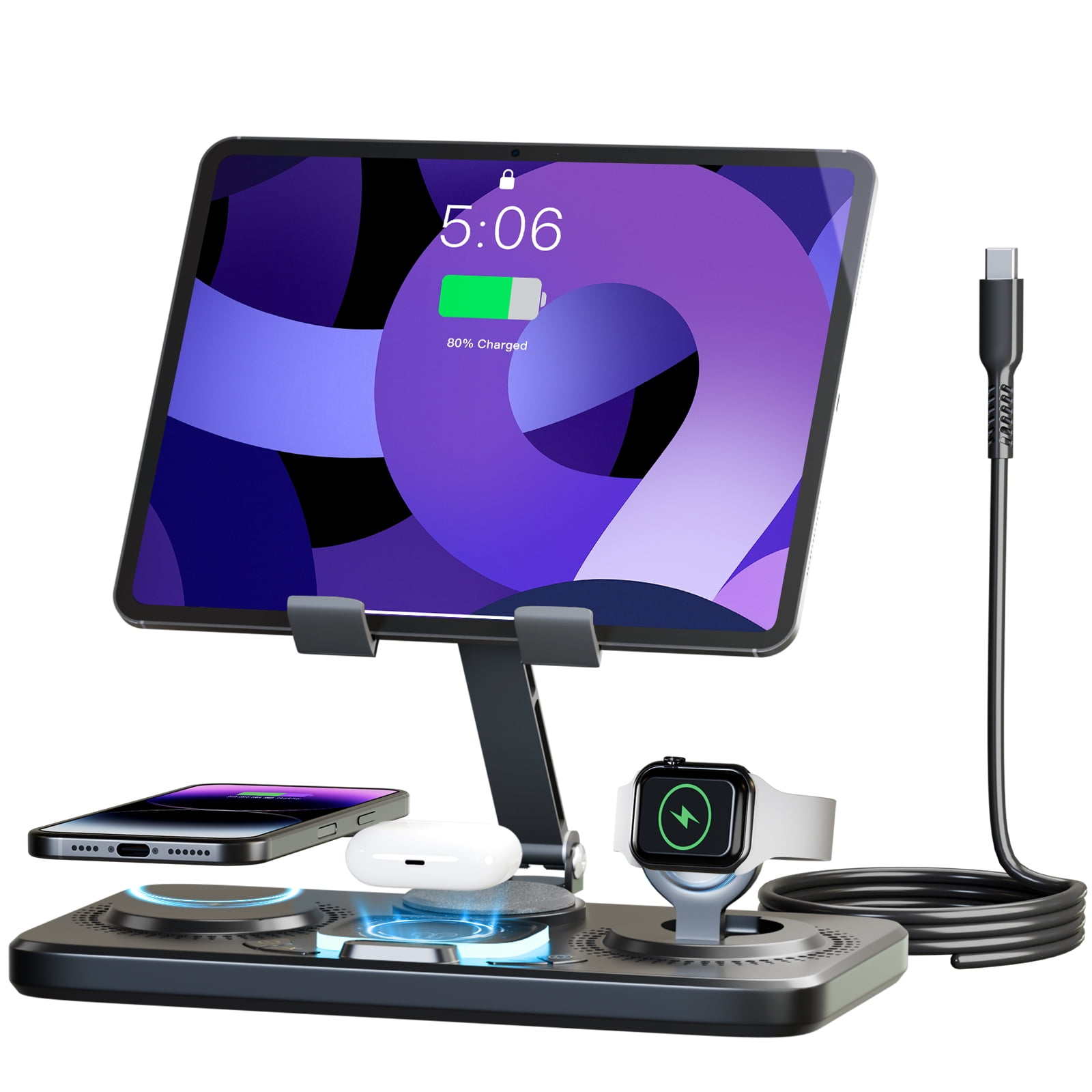 6 in 1 Wireless Charger for iPhone Airpods iWatch, Foldable Magnetic Charging Station for Apple Multiple Devices,Travel Charging Pad Dock Compatible with Apple 12 and above series