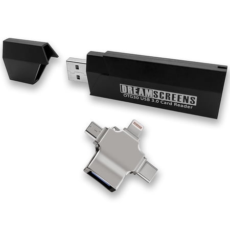 DREAMSCREENS USB 3.0 SD & MicroSD Dual Card Reader Compatible with iPhones Androids and Computers (Black)